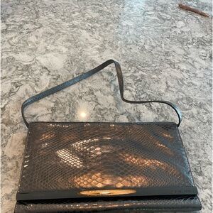 Michael kors snake- embossed clutch in sliver leather